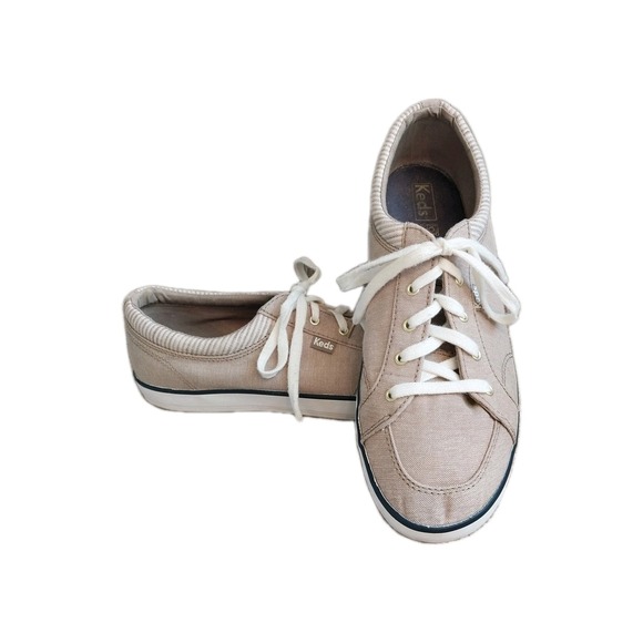 Keds Dream Foam Women's 10 M Tan Champion Oxford Canvas Sneaker Boat Shoe  EUC - Picture 1 of 15